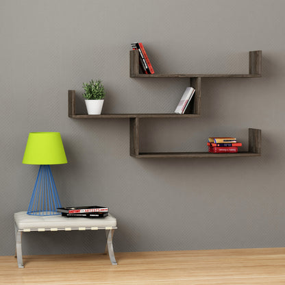 Snerra 119 cm 3-Tier Wall-Mounted Shelf Unit — Dark Coffee, image 1