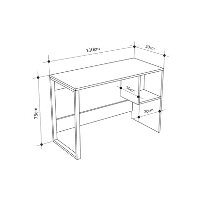 110 x 50 cm wide desk, Line drawing of a desk with dimensions labeled