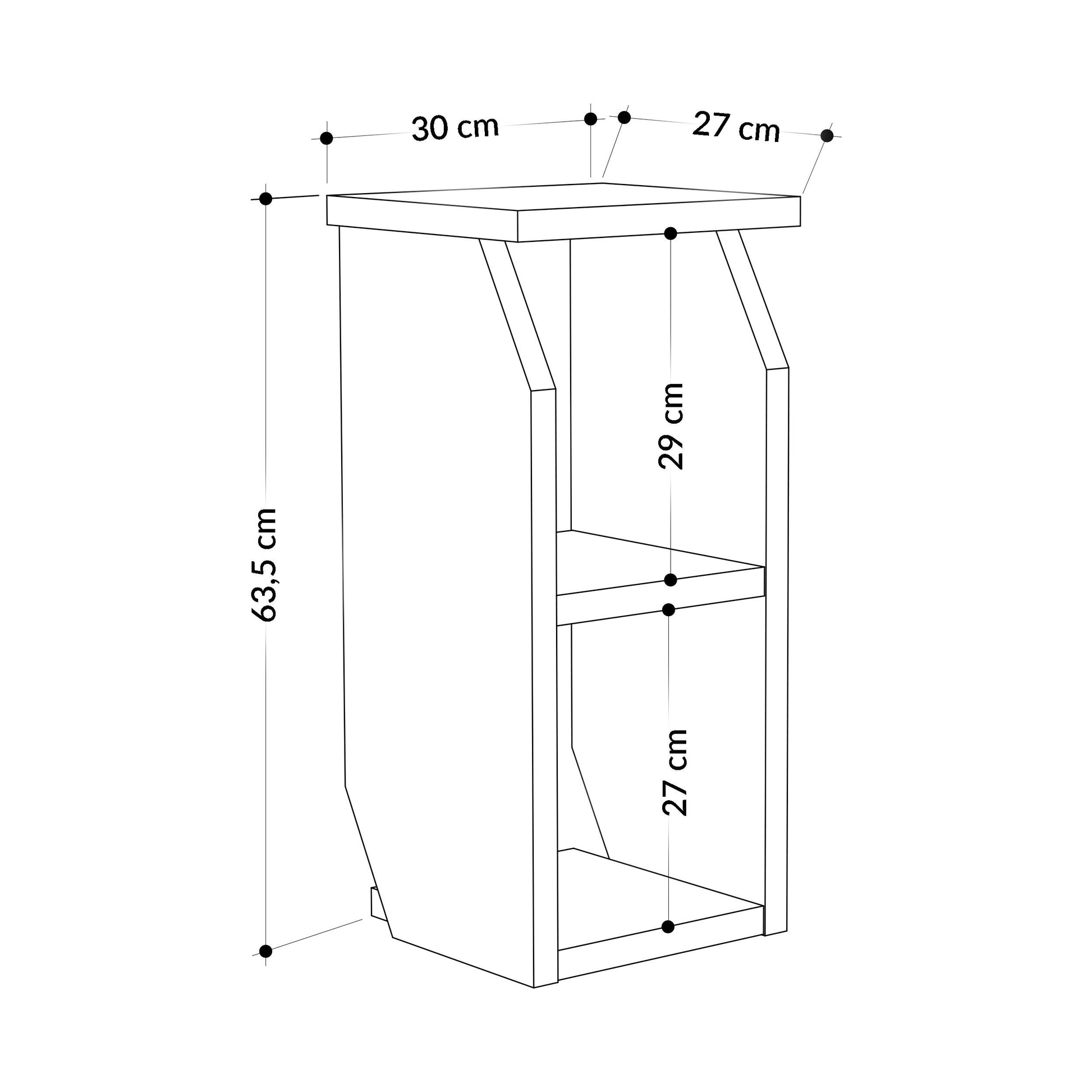 Technical drawing of a standing desk with dimensions labeled