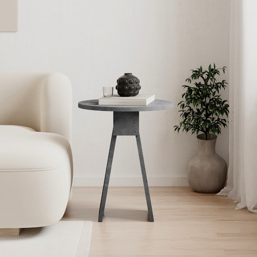 Chen Modern Round Side Table – Small Accent Table for Sofa or Bedside with Unique Design