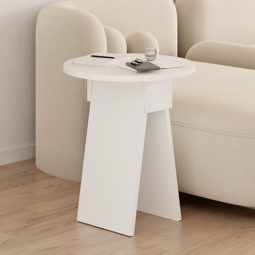 Chen Modern Round Side Table – Small Accent Table for Sofa or Bedside with Unique Design