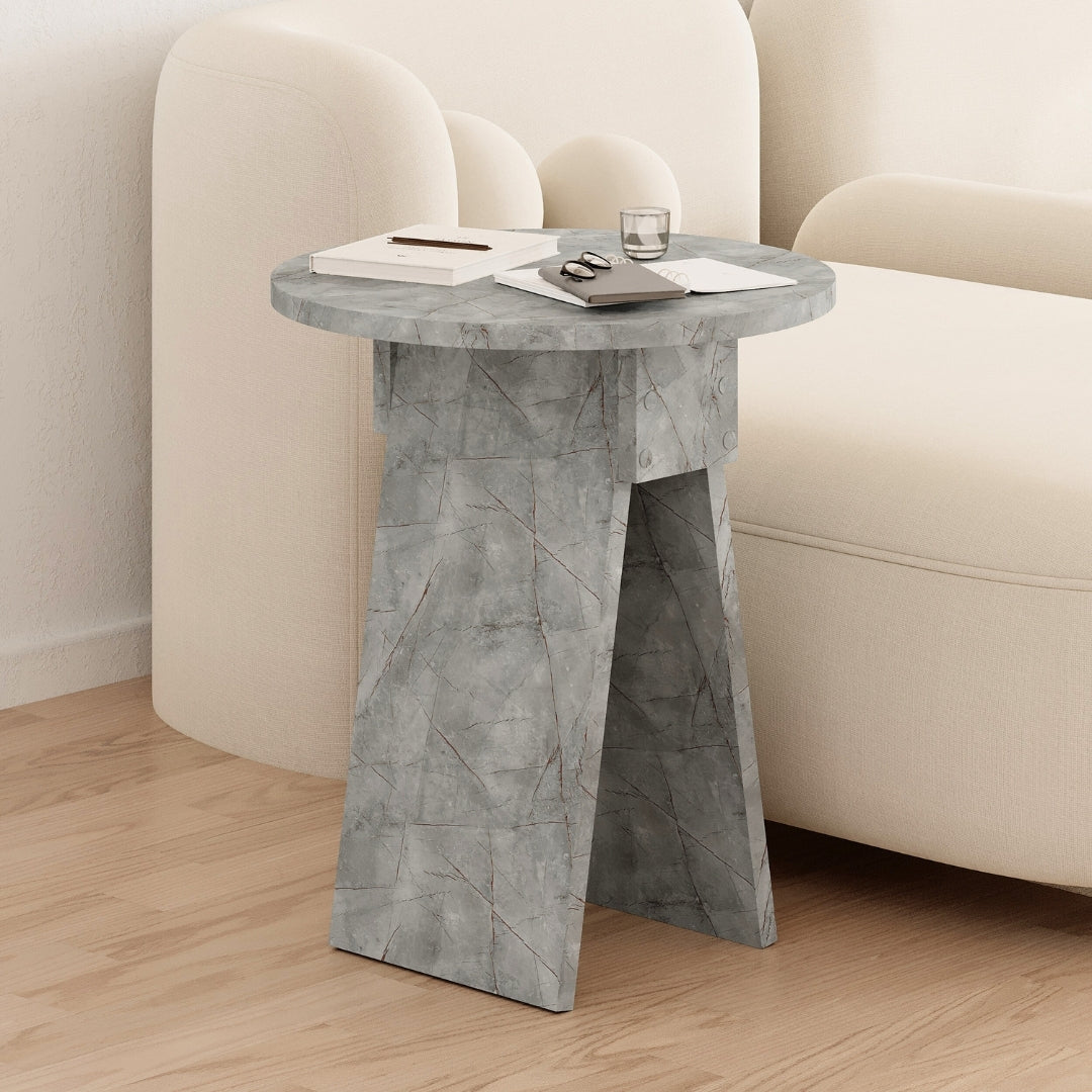 Chen Modern Round Side Table – Small Accent Table for Sofa or Bedside with Unique Design