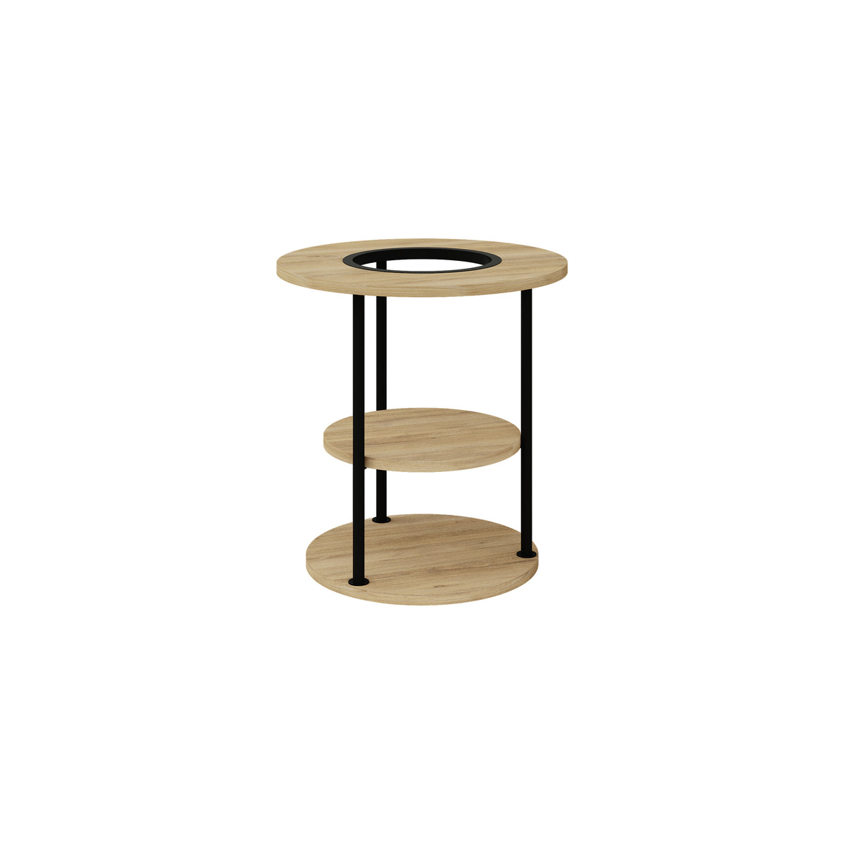 Quillo 50cm Round Side Table with Three Tiers and Metal Frame — Oak, image 3