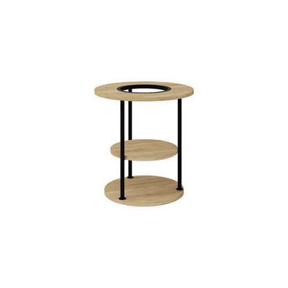 Quillo 50cm Round Side Table with Three Tiers and Metal Frame — Oak, image 3
