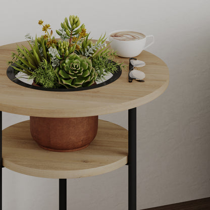 Quillo 50cm Round Side Table with Three Tiers and Metal Frame — Oak, image 4