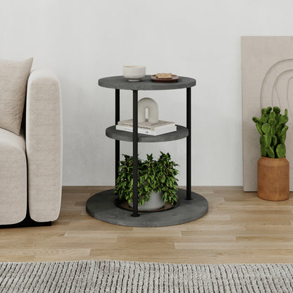 Quillo 50cm Round Side Table with Three Tiers and Metal Frame — Retro Grey, image 6