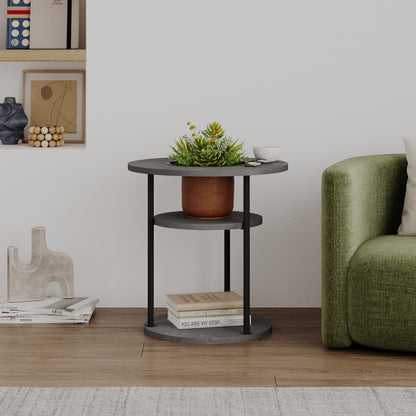 Quillo 50cm Round Side Table with Three Tiers and Metal Frame — Retro Grey, image 2