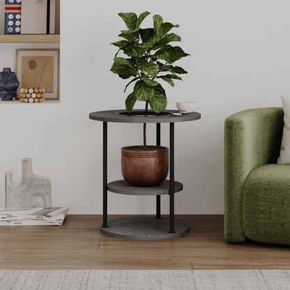 Quillo 50cm Round Side Table with Three Tiers and Metal Frame — Retro Grey, image 1