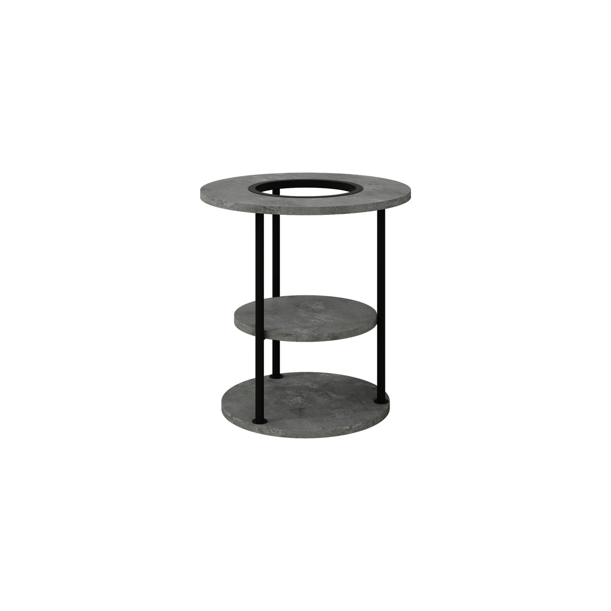 Quillo 50cm Round Side Table with Three Tiers and Metal Frame — Retro Grey, image 3