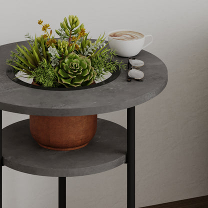 Quillo 50cm Round Side Table with Three Tiers and Metal Frame — Retro Grey, image 4