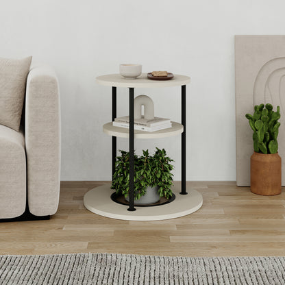 Quillo 50cm Round Side Table with Three Tiers and Metal Frame — Sandstone, image 5