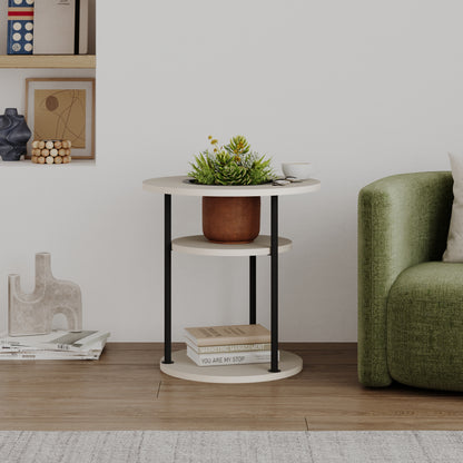 Quillo 50cm Round Side Table with Three Tiers and Metal Frame — Sandstone, image 6
