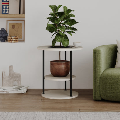 Quillo 50cm Round Side Table with Three Tiers and Metal Frame — Sandstone, image 1