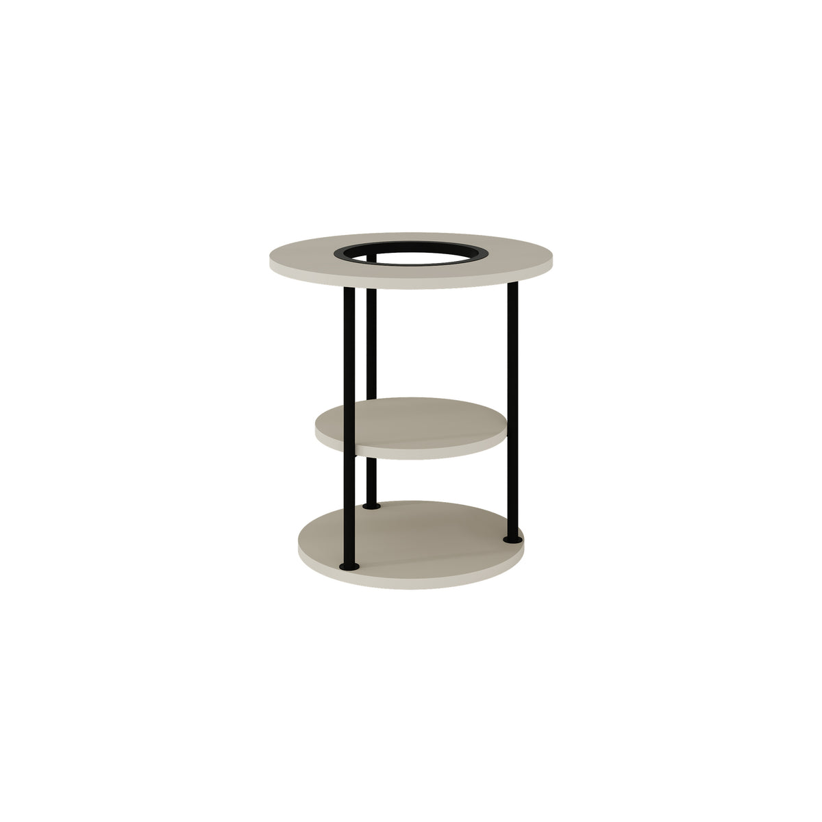 Quillo 50cm Round Side Table with Three Tiers and Metal Frame — Sandstone, image 3