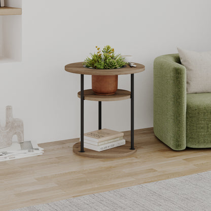 Quillo 50cm Round Side Table with Three Tiers and Metal Frame — Dark Oak Effect, image 2