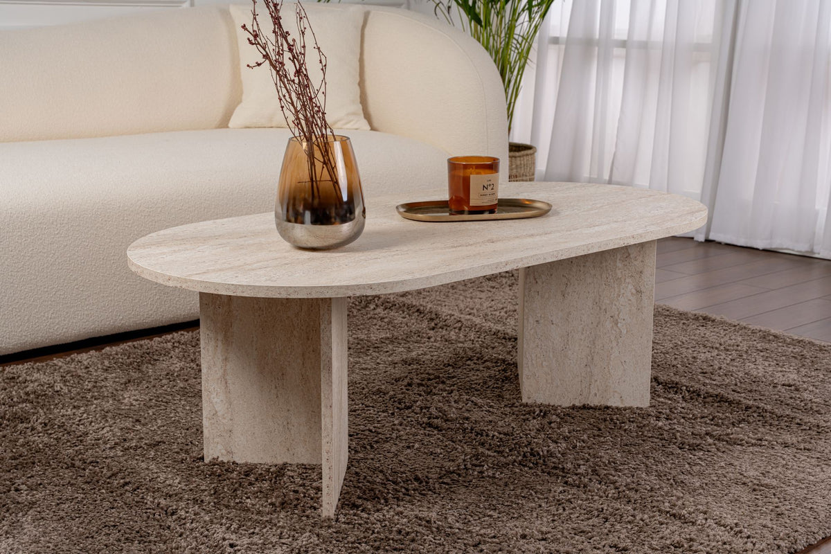 Halvra 119cm Oval Coffee Table with Floor-Protecting Legs — Travertine, image 5