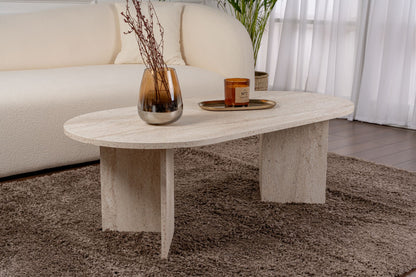 Halvra 119cm Oval Coffee Table with Floor-Protecting Legs — Travertine, image 5