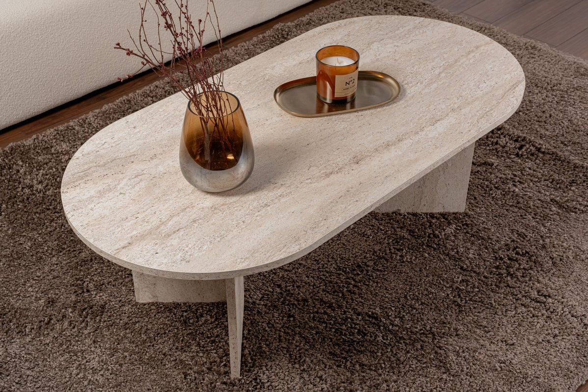Halvra 119cm Oval Coffee Table with Floor-Protecting Legs — Travertine, image 6