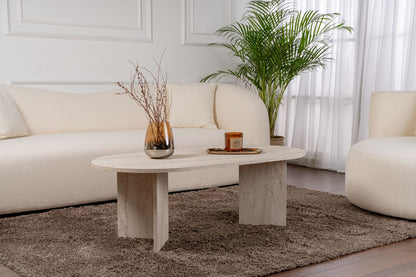 Halvra 119cm Oval Coffee Table with Floor-Protecting Legs — Travertine, image 1