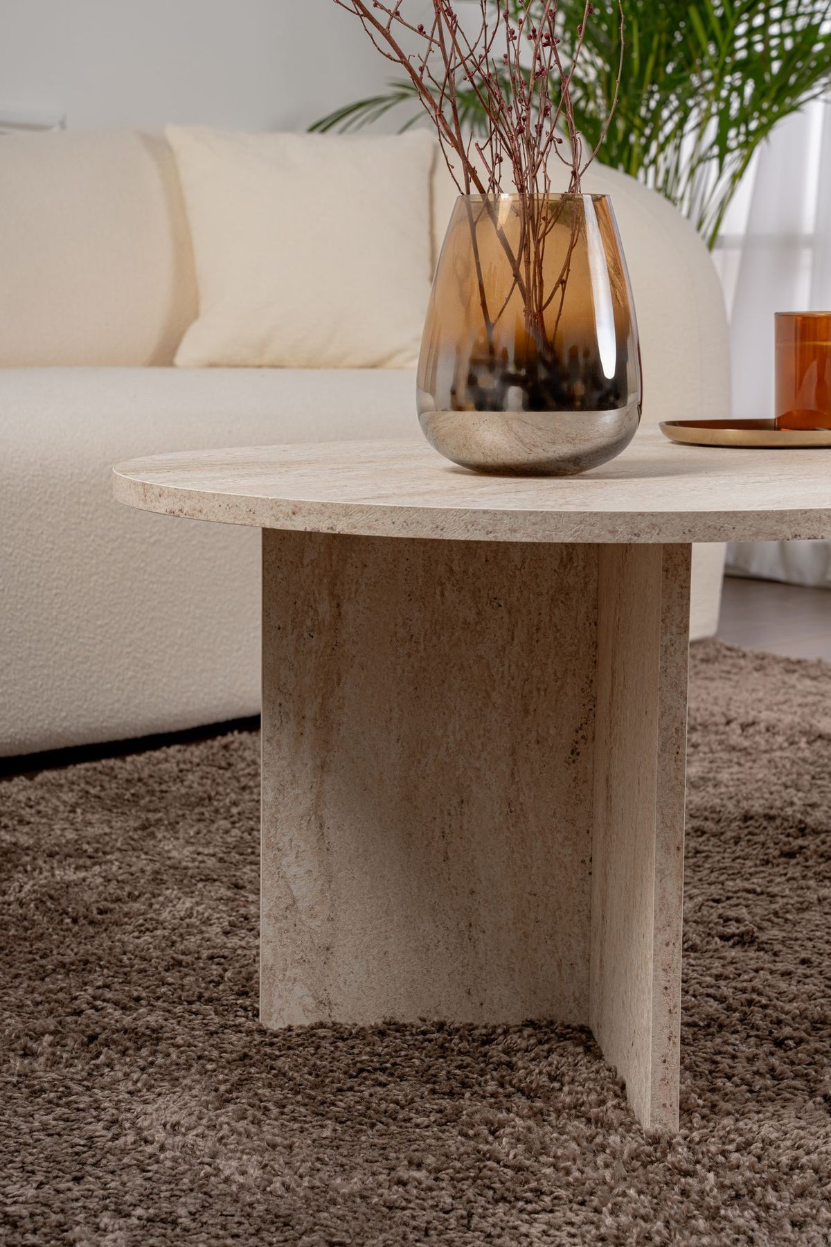 Halvra 119cm Oval Coffee Table with Floor-Protecting Legs — Travertine, image 4