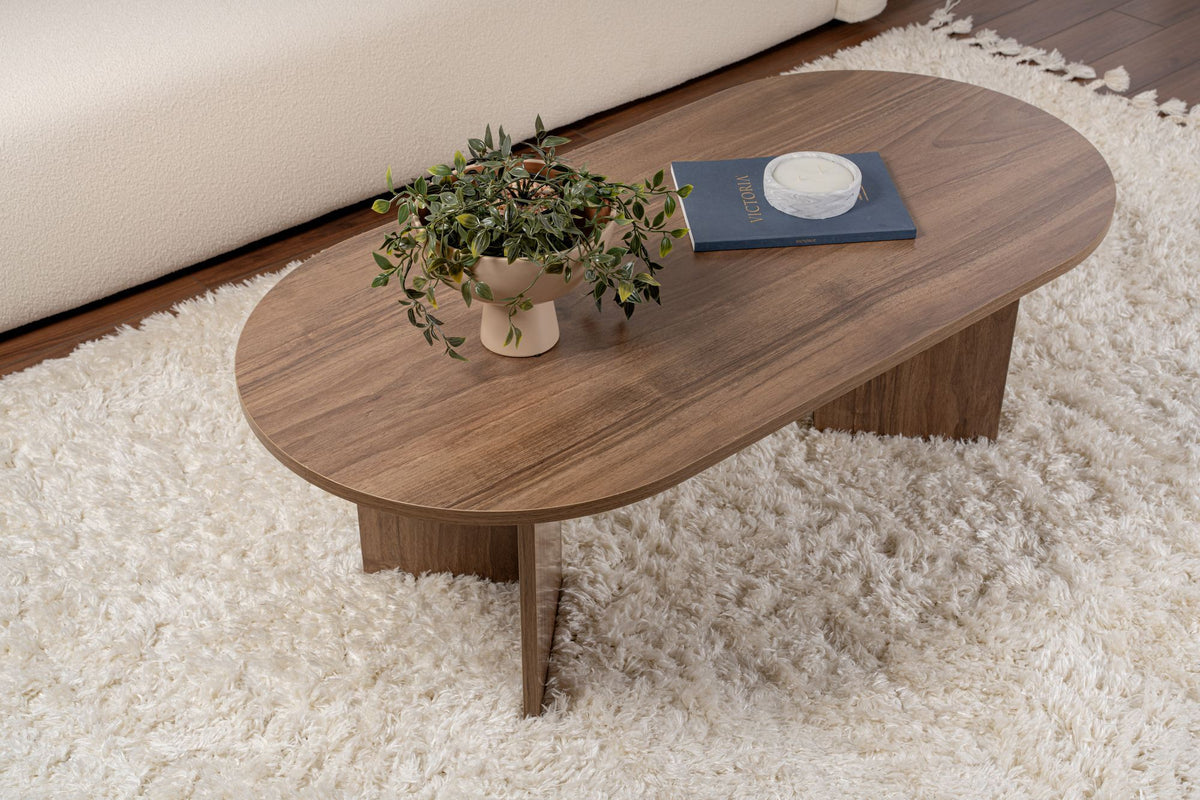 Halvra 119cm Oval Coffee Table with Floor-Protecting Legs — Natural Walnut Effect, image 6