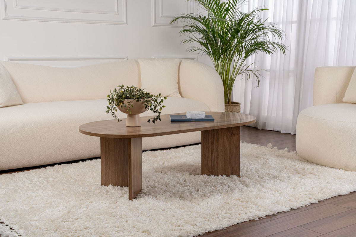 Halvra 119cm Oval Coffee Table with Floor-Protecting Legs — Natural Walnut Effect, image 1