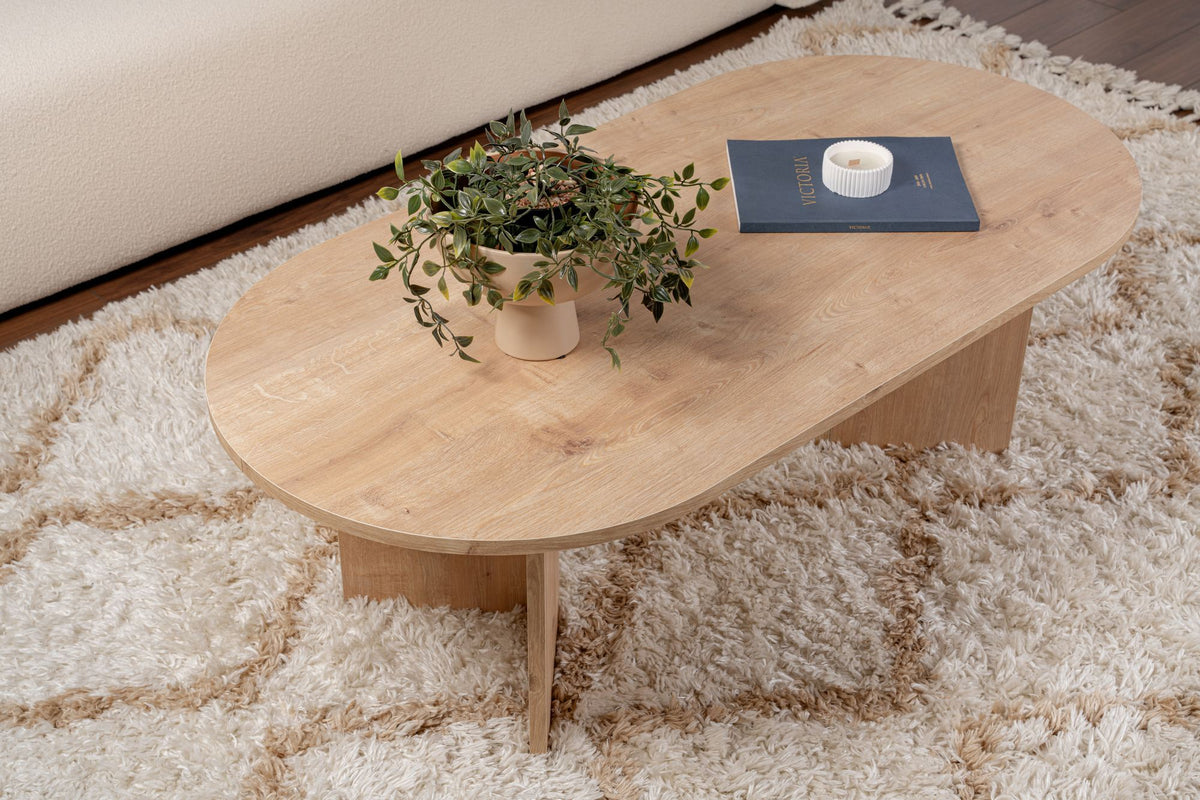 Halvra 119cm Oval Coffee Table with Floor-Protecting Legs — Oak, image 6