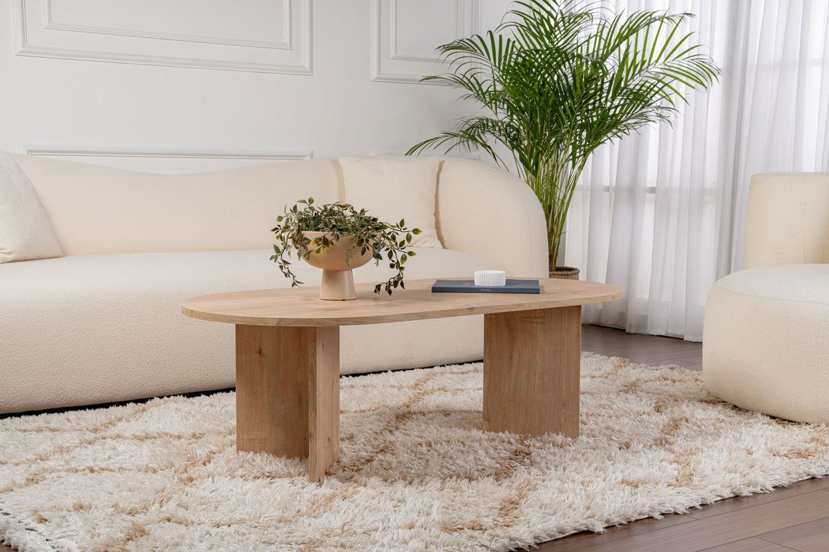Halvra 119cm Oval Coffee Table with Floor-Protecting Legs — Oak, image 1