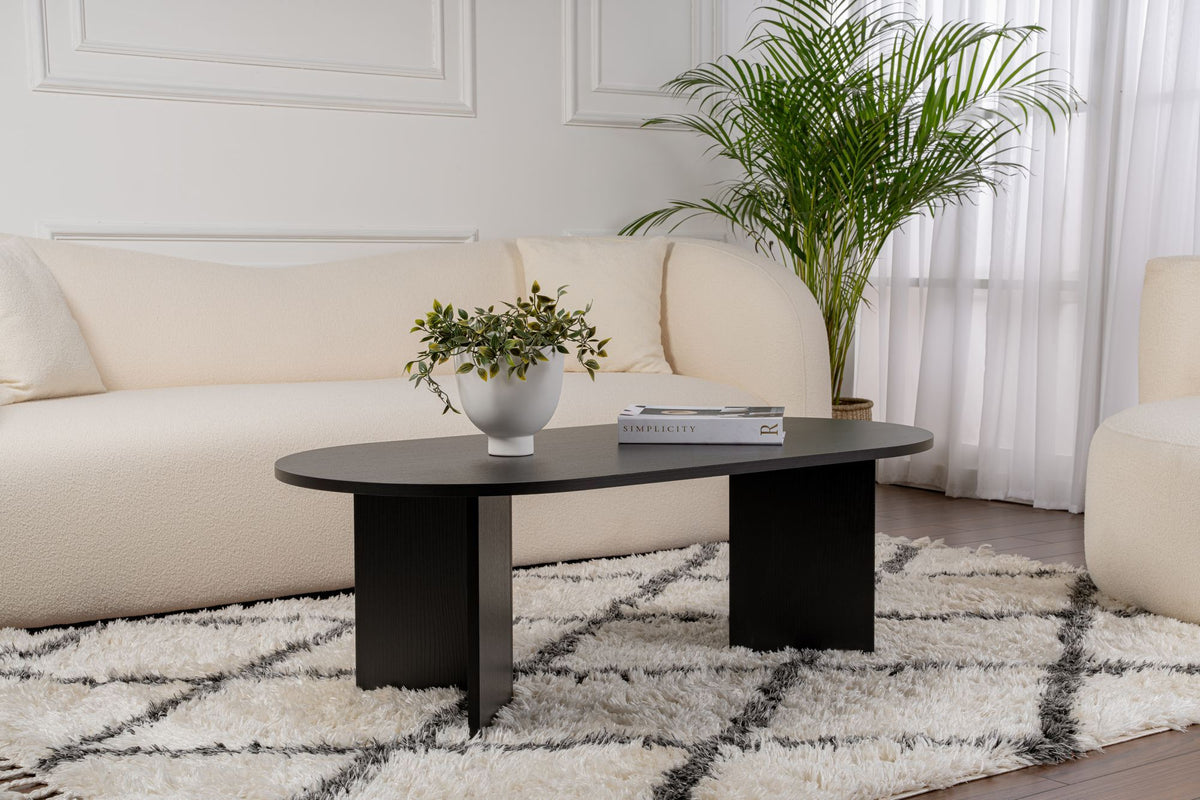 Halvra 119cm Oval Coffee Table with Floor-Protecting Legs — Black Wood, image 1