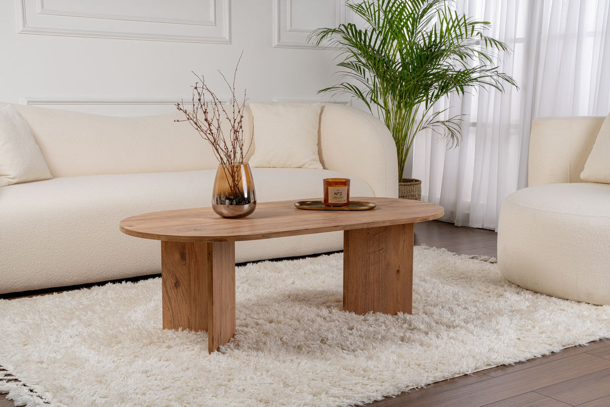 Halvra 119cm Oval Coffee Table with Floor-Protecting Legs — Rustic Oak Effect, image 1