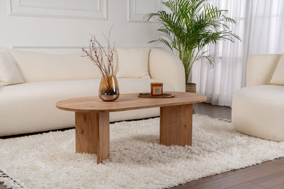 Halvra 119cm Oval Coffee Table with Floor-Protecting Legs — Rustic Oak Effect, image 1