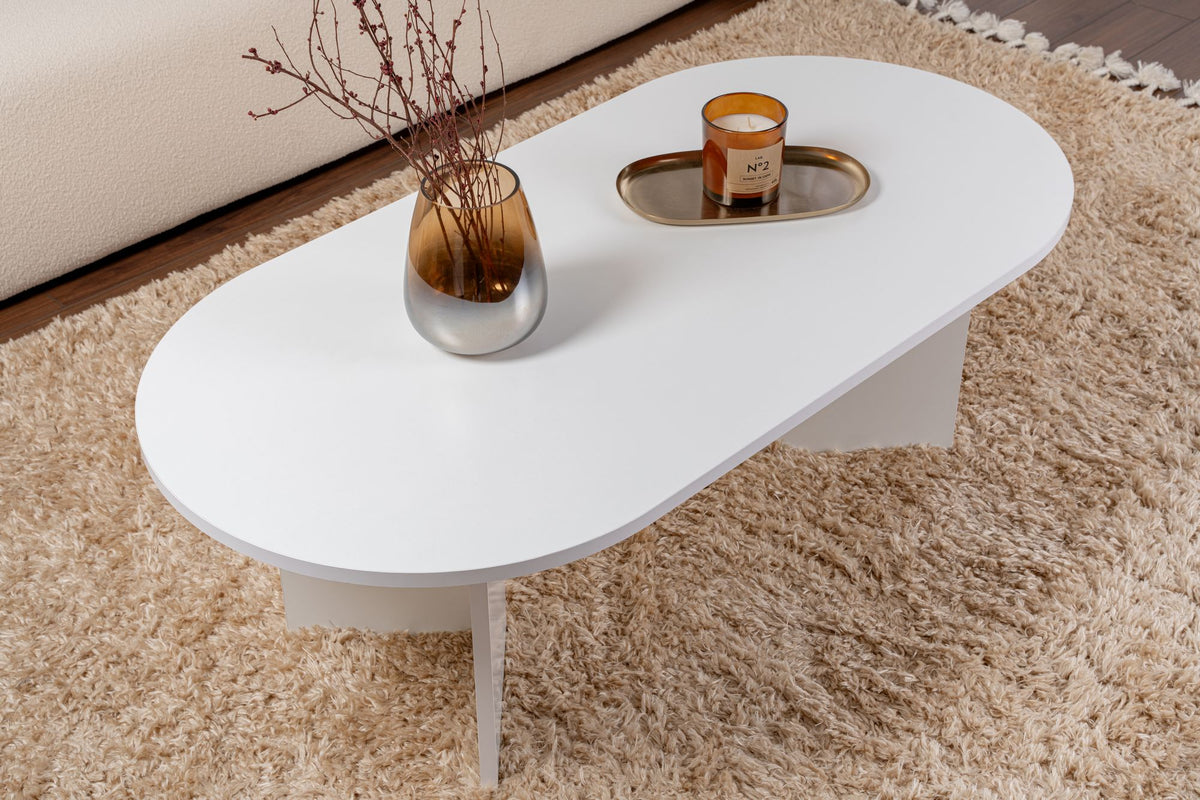 Halvra 119cm Oval Coffee Table with Floor-Protecting Legs — White, image 6