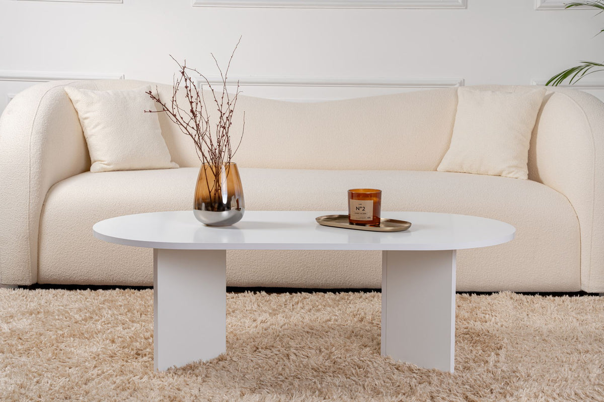 Halvra 119cm Oval Coffee Table with Floor-Protecting Legs — White, image 2