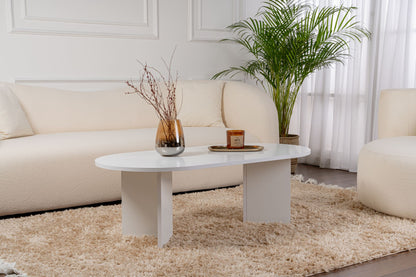 Halvra 119cm Oval Coffee Table with Floor-Protecting Legs — White, image 1