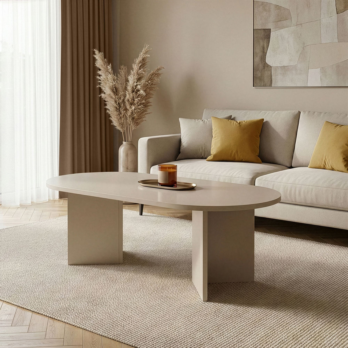 Halvra 119cm Oval Coffee Table with Floor-Protecting Legs — Mink Beige, image 5