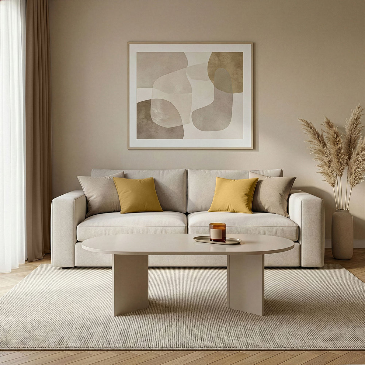 Halvra 119cm Oval Coffee Table with Floor-Protecting Legs — Mink Beige, image 2