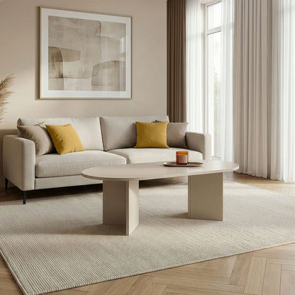 Halvra 119cm Oval Coffee Table with Floor-Protecting Legs — Mink Beige, image 1