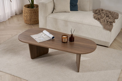 Ostrel 130cm Large Oval Coffee Table with Panel Legs — Natural Walnut Effect