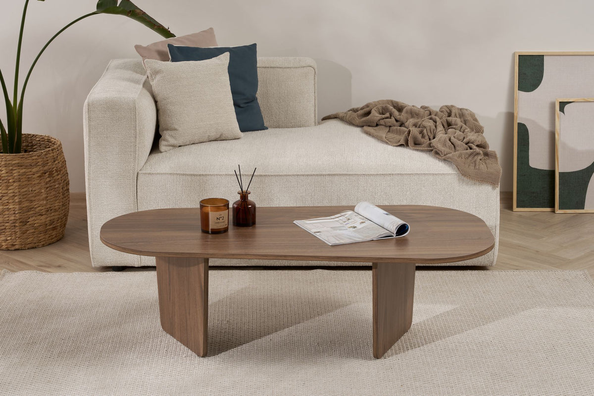 Ostrel 130cm Large Oval Coffee Table with Panel Legs — Natural Walnut Effect