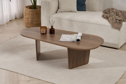 Ostrel 130cm Large Oval Coffee Table with Panel Legs — Natural Walnut Effect