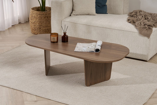 Ostrel 130cm Large Oval Coffee Table with Panel Legs — Natural Walnut Effect