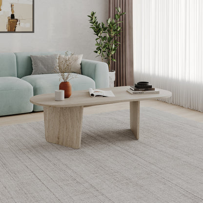 Ostrel 130cm Large Oval Coffee Table with Panel Legs — Travertine