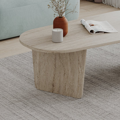 Ostrel 130cm Large Oval Coffee Table with Panel Legs — Travertine