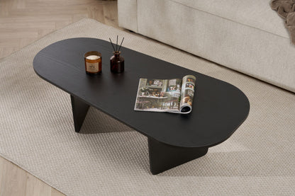 Ostrel 130cm Large Oval Coffee Table with Panel Legs — Black Wood