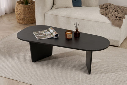 Ostrel 130cm Large Oval Coffee Table with Panel Legs — Black Wood
