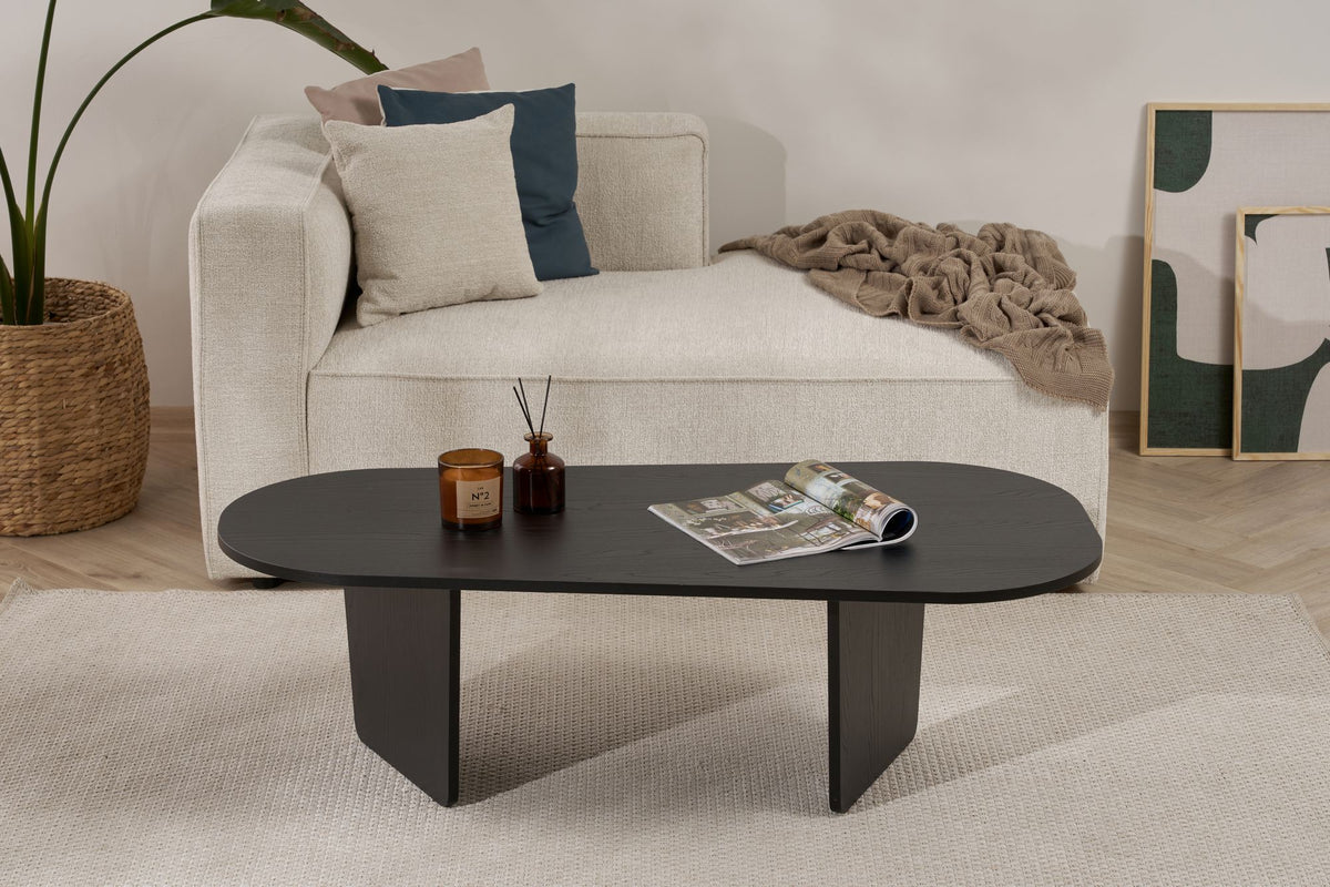 Ostrel 130cm Large Oval Coffee Table with Panel Legs — Black Wood