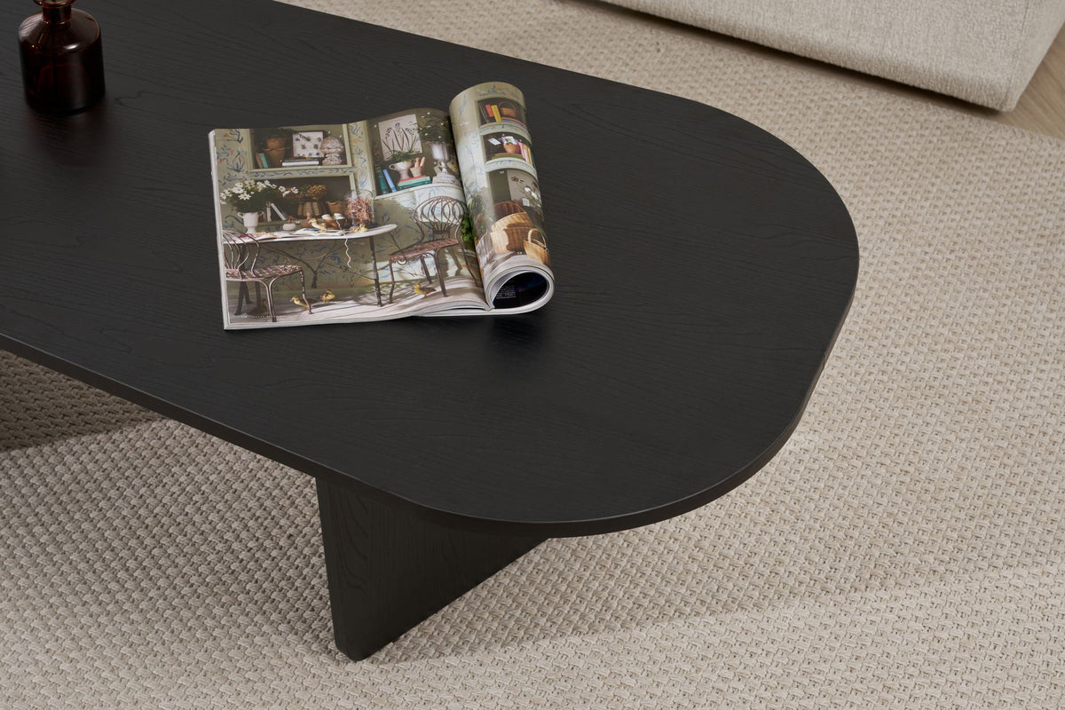 Ostrel 130cm Large Oval Coffee Table with Panel Legs — Black Wood