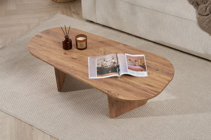 Ostrel 130cm Large Oval Coffee Table with Panel Legs — Rustic Oak Effect