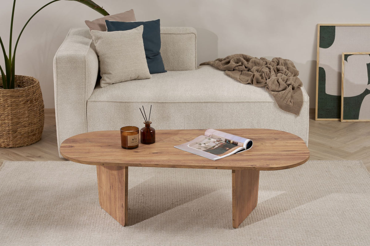 Ostrel 130cm Large Oval Coffee Table with Panel Legs — Rustic Oak Effect