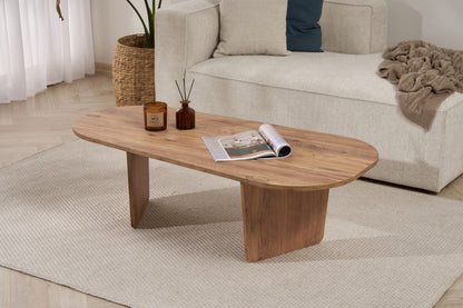 Ostrel 130cm Large Oval Coffee Table with Panel Legs — Rustic Oak Effect